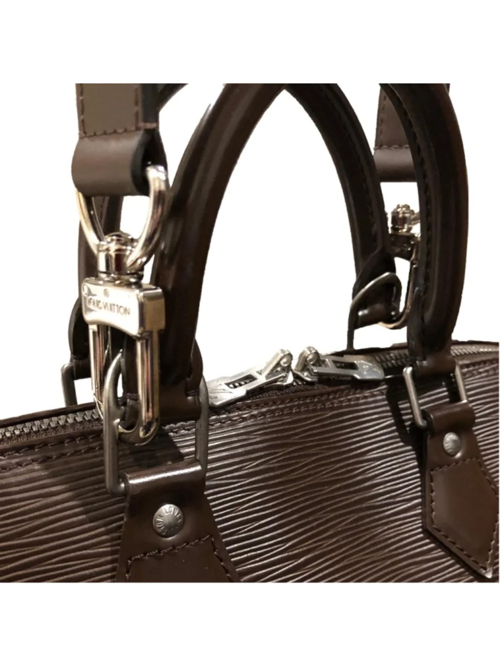 LOUIS VUITTON Moka Brown Epi Alma Hand Bag LV Leather Strap with Silver Hardware